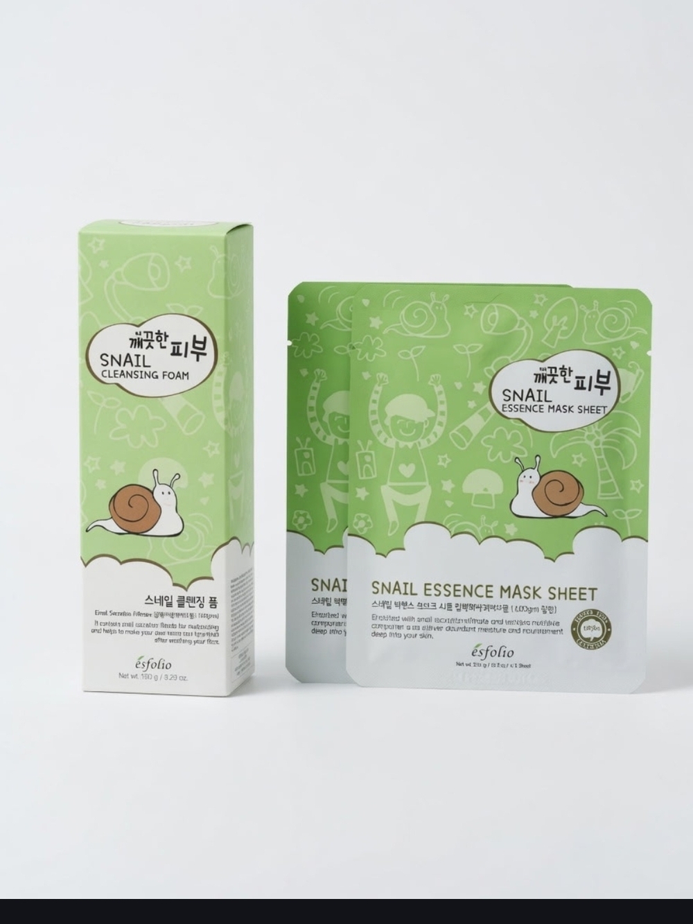 esfolio Snail Cleansing Foam & Snail Essence Mask Sheet Set - Green